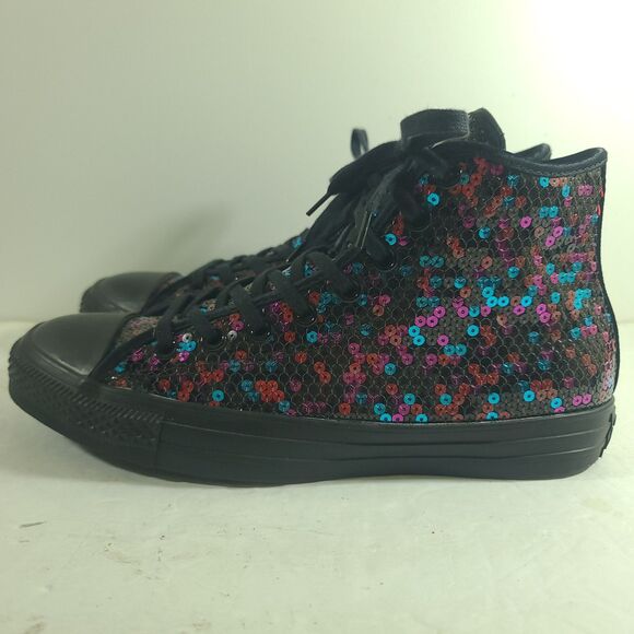 Converse Black Blue Cherry Red Sequin high-top sneaker Women sz 10 Chuck Taylor - Picture 4 of 16